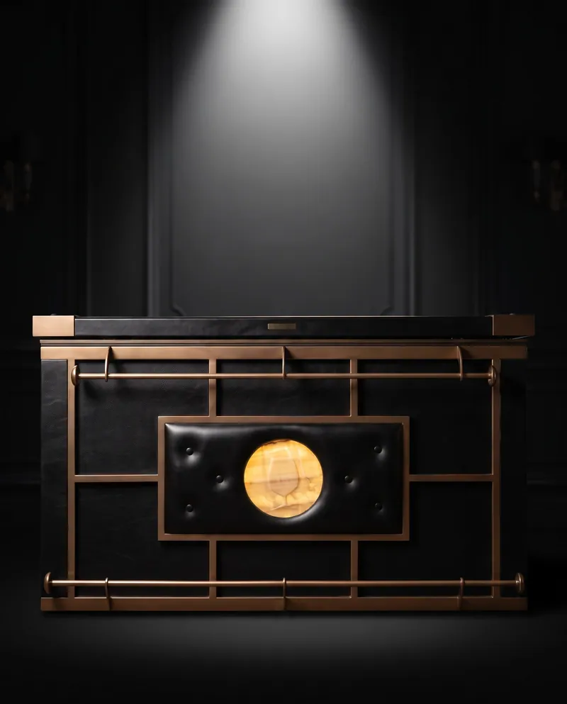 The cabinet closed, under a single spotlight